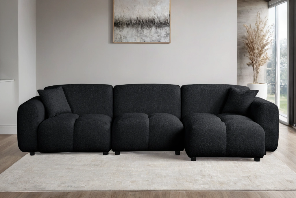 Bella Black Boucle Sectional sofa side view