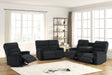 Close-up of Albert set black upholstery and stitching