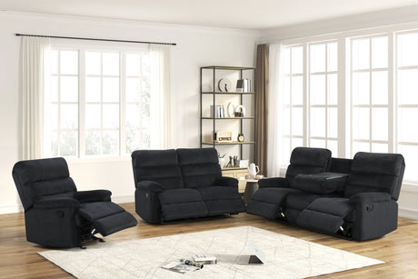 Close-up of Albert set black upholstery and stitching