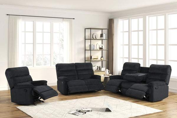 Close-up of Albert set black upholstery and stitching