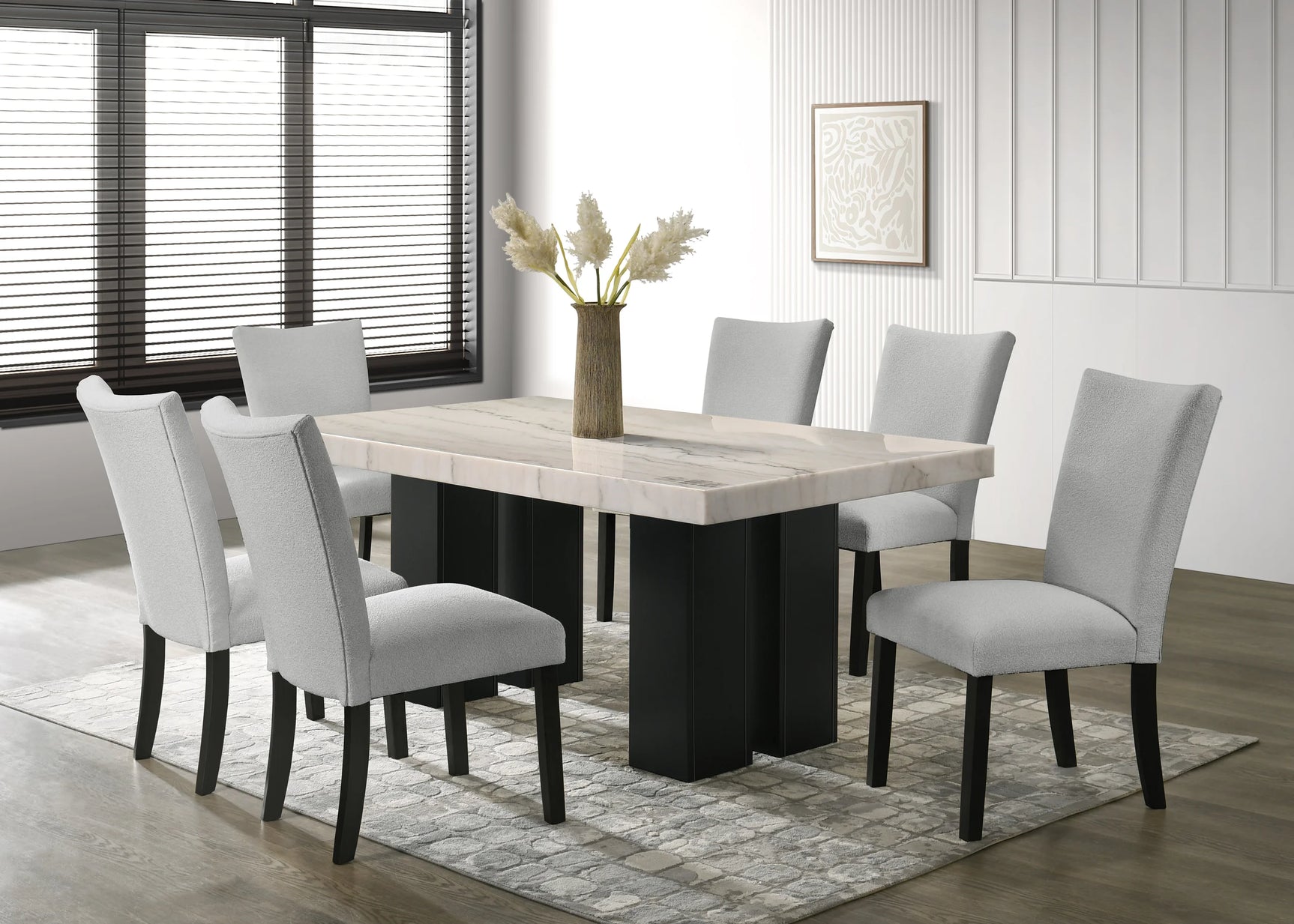 main view of Nola Gray Genuine Marble Table + 6 Chairs furniture