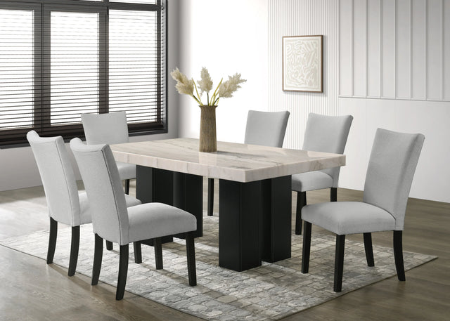 main view of Nola Gray Genuine Marble Table + 6 Chairs furniture