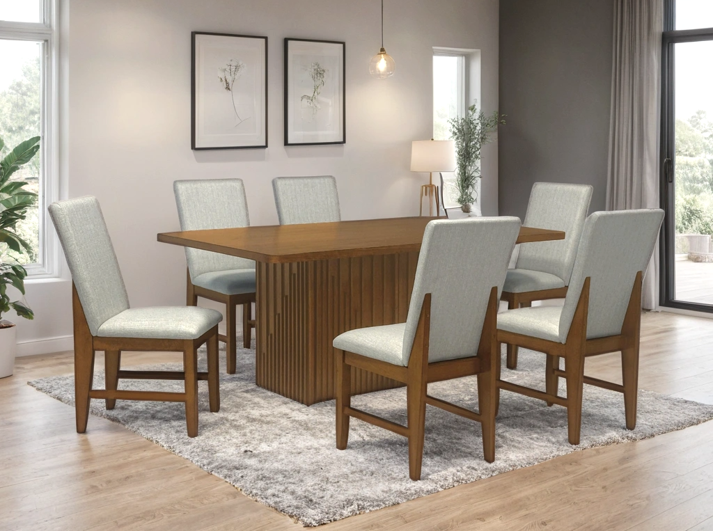 Ditu Cherry rectangular dining table and six chairs - room setting