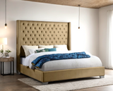 Diamond Light Brown Velvet Upholstered Tufted Queen Bed close-up of headboard