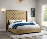 Diamond Light Brown 6ft Upholstered Tufted King Panel Bed side angle