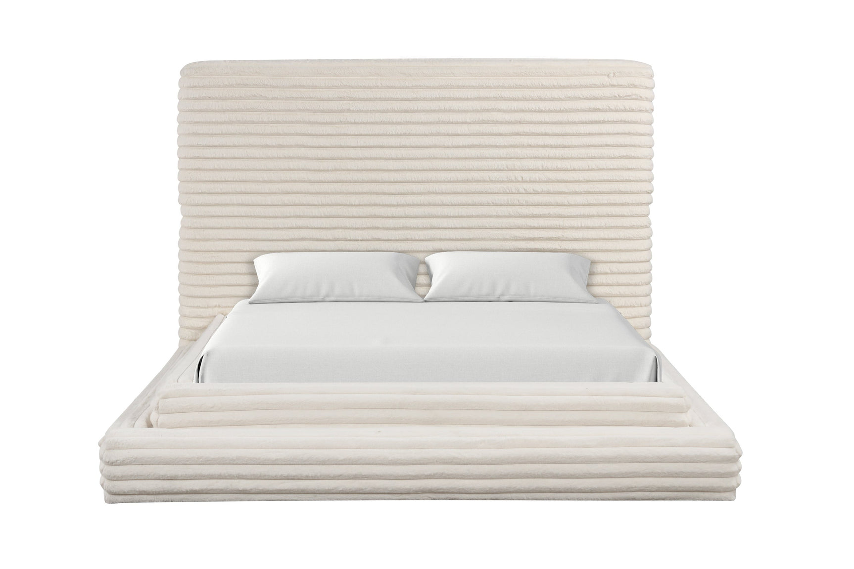 Close-up of beige fabric upholstery on Mariah King Bed