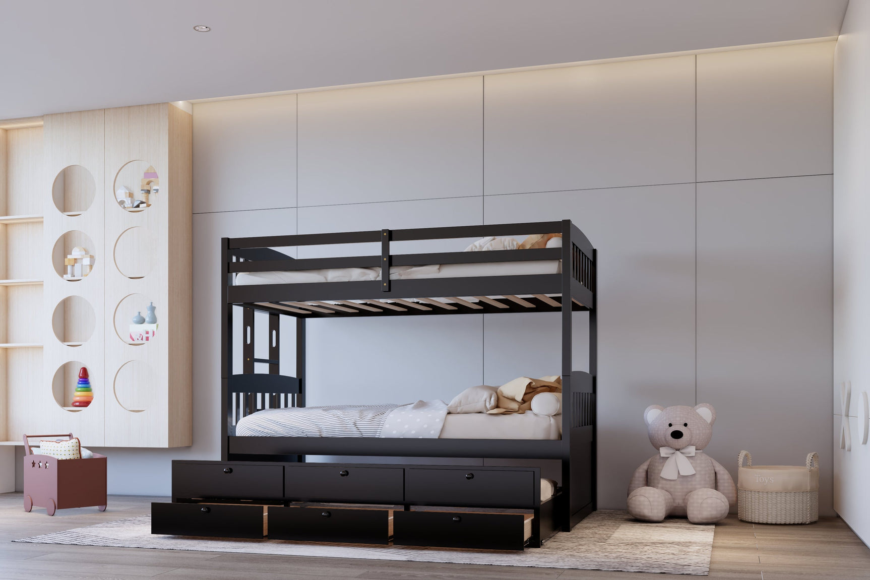 Babylon black twin over twin bunk bed close-up of drawers and trundle