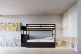Babylon Black bunk bed side view showing staircase storage drawers