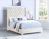 Alopa Cream Velvet 6Ft Tall Upholstered Tufted Platform Queen Bed from Decor Furniture