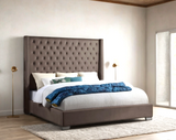 Side angle of Diamond King Bed showcasing tufted velvet upholstery