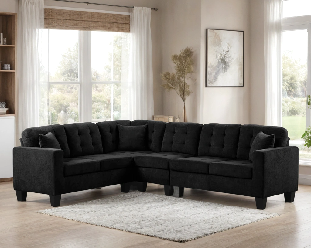 main view of Logan Black Fabric Reversible Sectional sectional sofa
