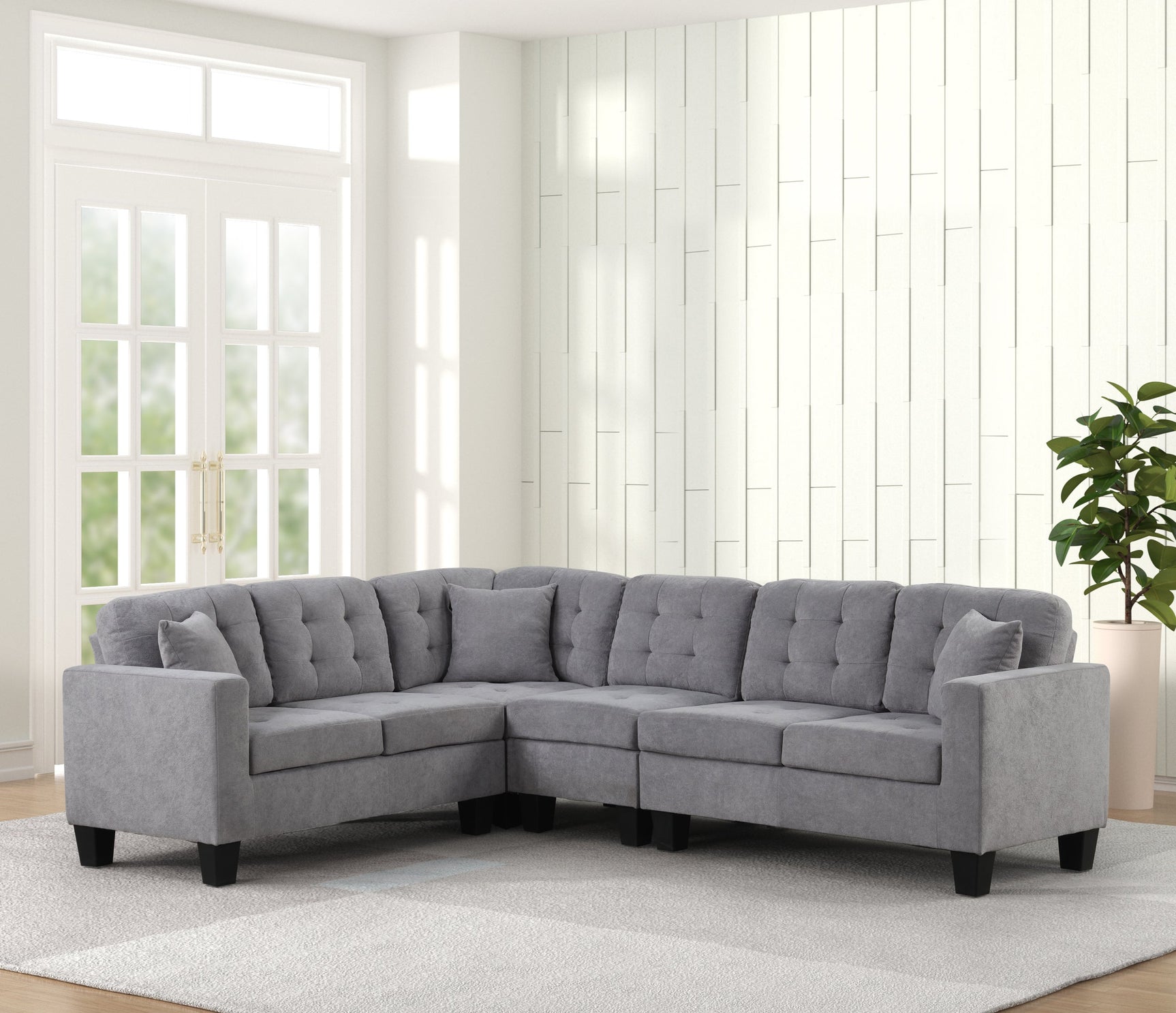 Side view of Logan Gray reversible fabric sectional sofa