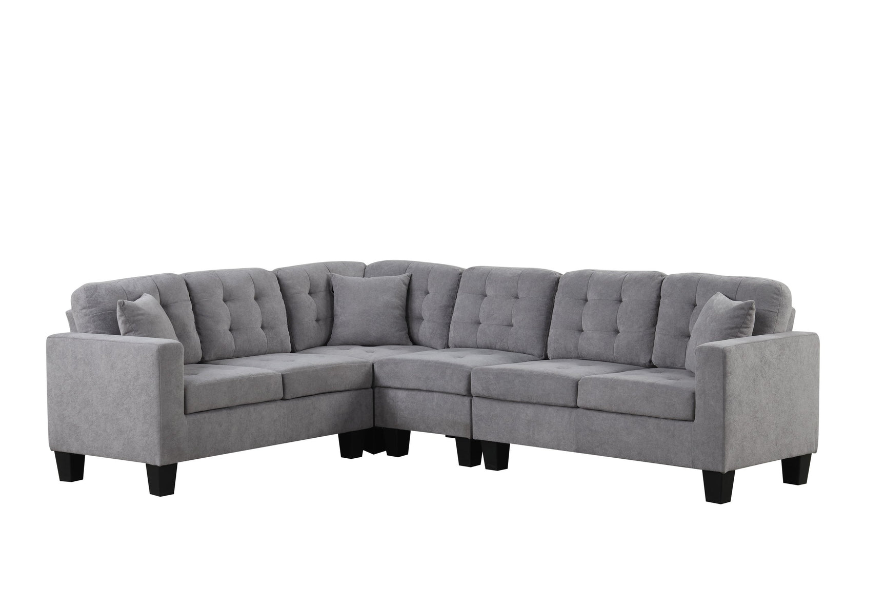Close-up detail of gray fabric on Logan reversible sectional sofa