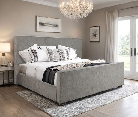 Ava Gray Upholstered King Panel Bed front view