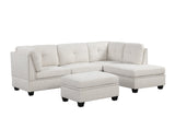 Side angle view of Sienna Boucle Sand Sectional Sofa with Ottoman