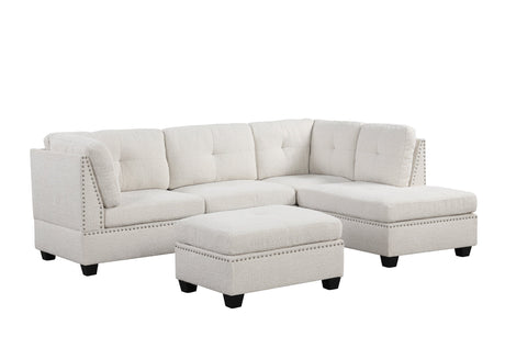 Side angle view of Sienna Boucle Sand Sectional Sofa with Ottoman