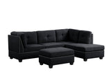 Side view of Sienna black boucle sectional sofa with ottoman