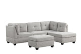 Sienna Gray Boucle Fabric Sectional Sofa with Ottoman side view