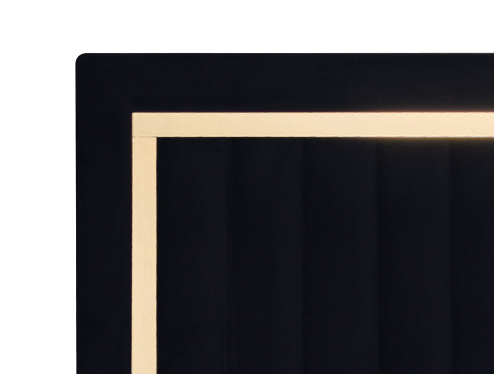 Detail of paneled headboard on Henry Black Upholstered Panel Full Bed