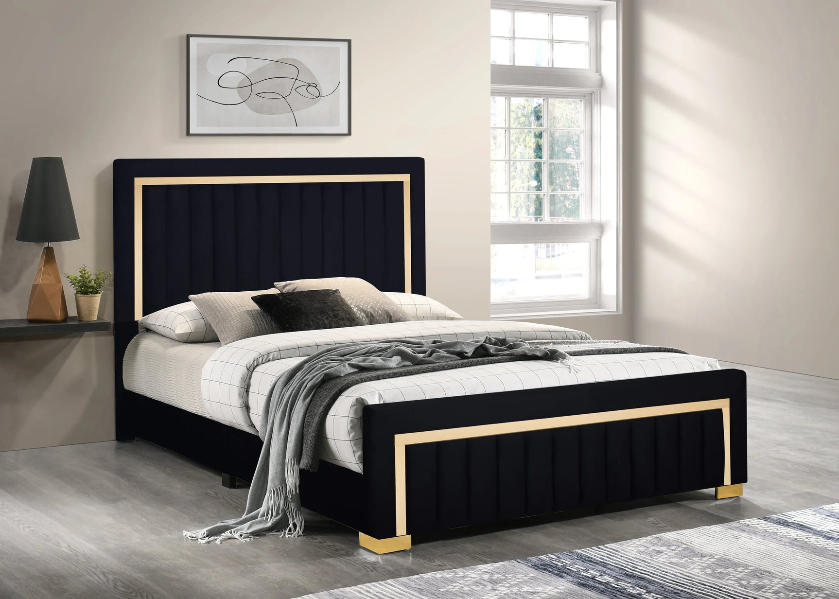 Side angle of Henry Black Upholstered Panel Twin Bed