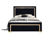 Close-up of black upholstery on Henry Black Panel Bed