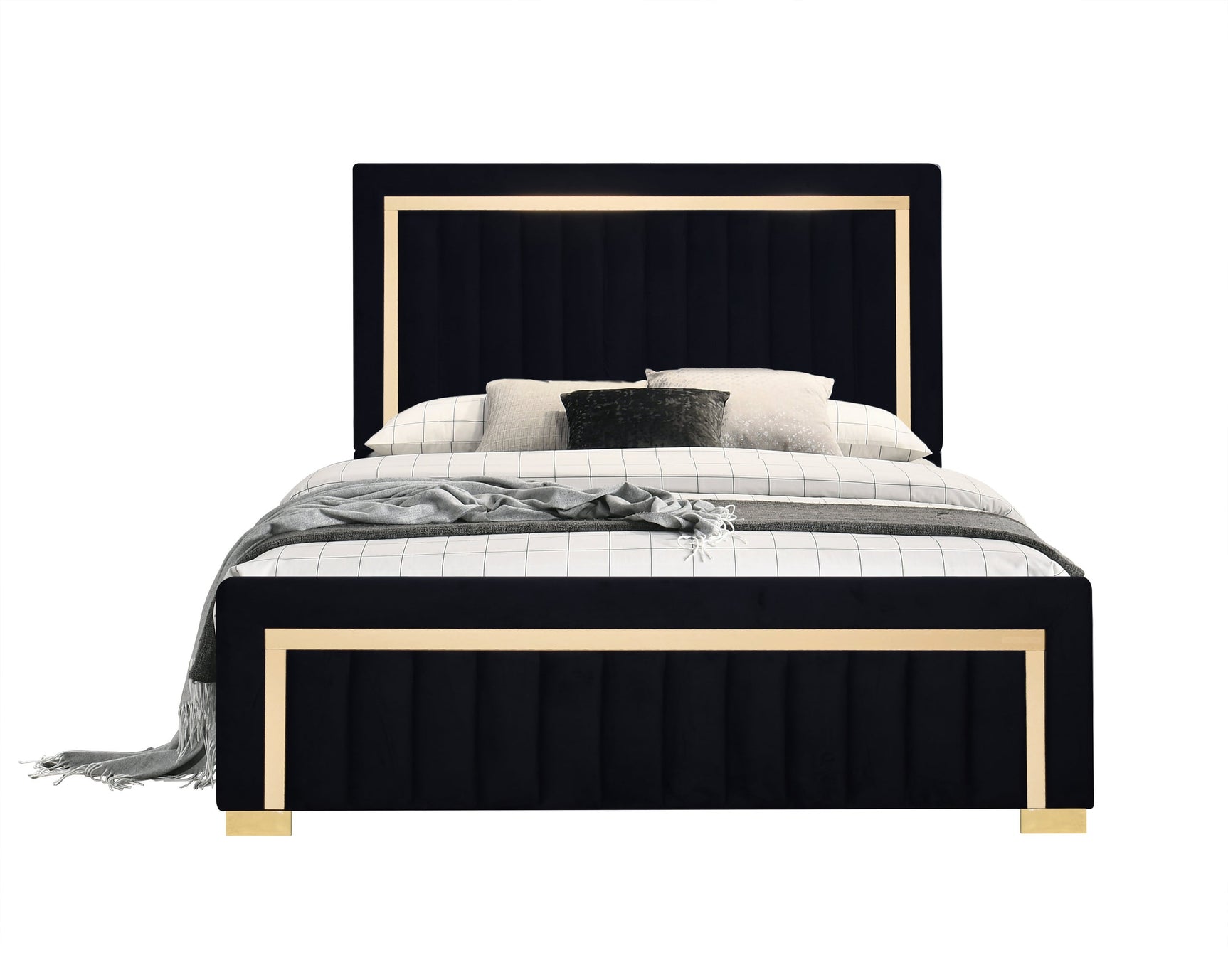 Headboard detail of Henry Black Upholstered Panel Twin Bed