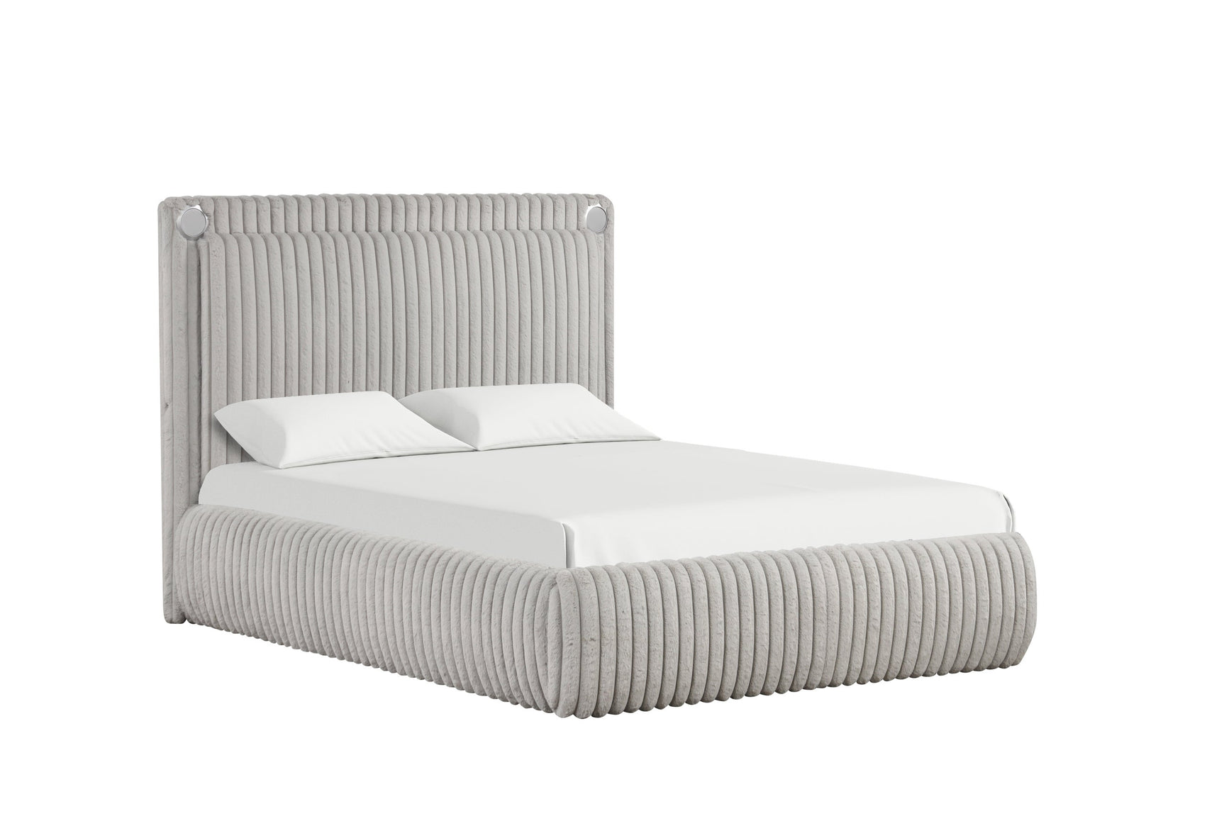 Close-up of fabric upholstery and headboard