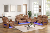 Dubai brown leather loveseat with Bluetooth speaker side view