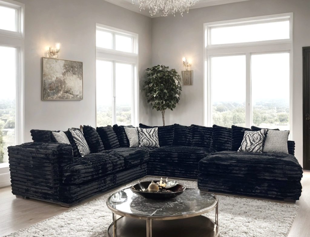 main view of Saro Black Neutral Fabric Oversized Sectional sectional sofa