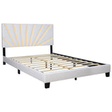 Close-up of white velvet upholstery on Nico queen platform bed