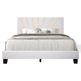 Front view of Nico white velvet upholstery on platform bed