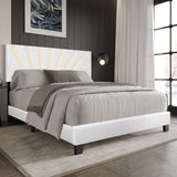 Nico white velvet upholstered king platform bed angled view