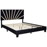 Nico black velvet upholstered queen platform bed detail