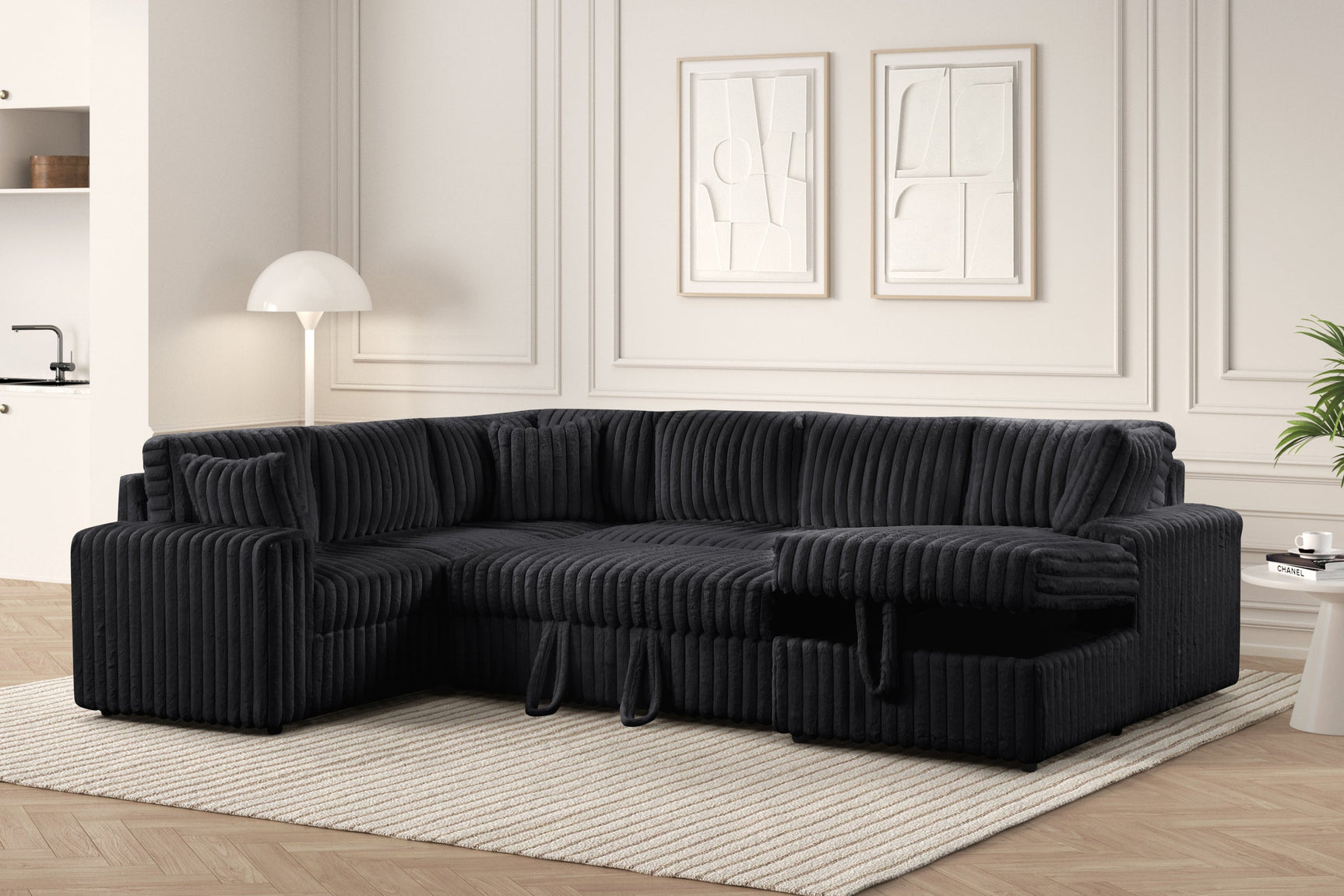 Side angle of Forever Black Fabric Sectional Sofa