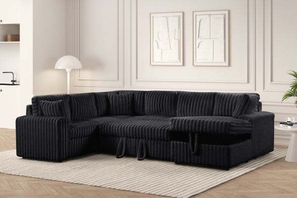 Side angle of Forever Black Fabric Sectional Sofa