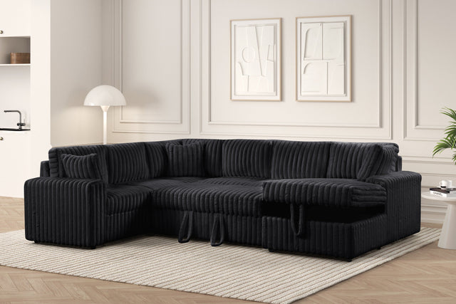 Side angle of Forever Black Fabric Sectional Sofa