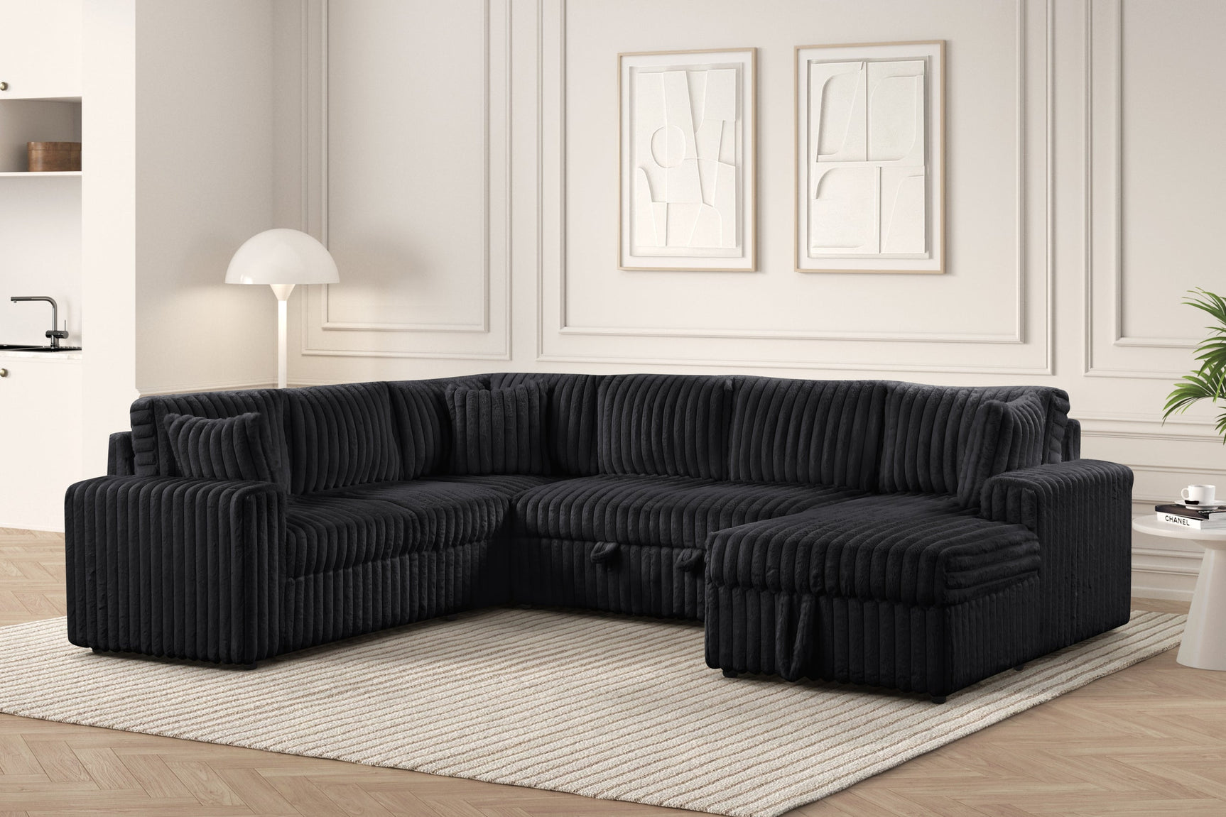 Detail of fabric upholstery on Forever Black Sectional