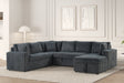 Detail view of charcoal fabric upholstery on Forever sectional sofa