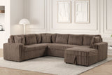 Side view of Forever mocha fabric sectional sofa showing chaise