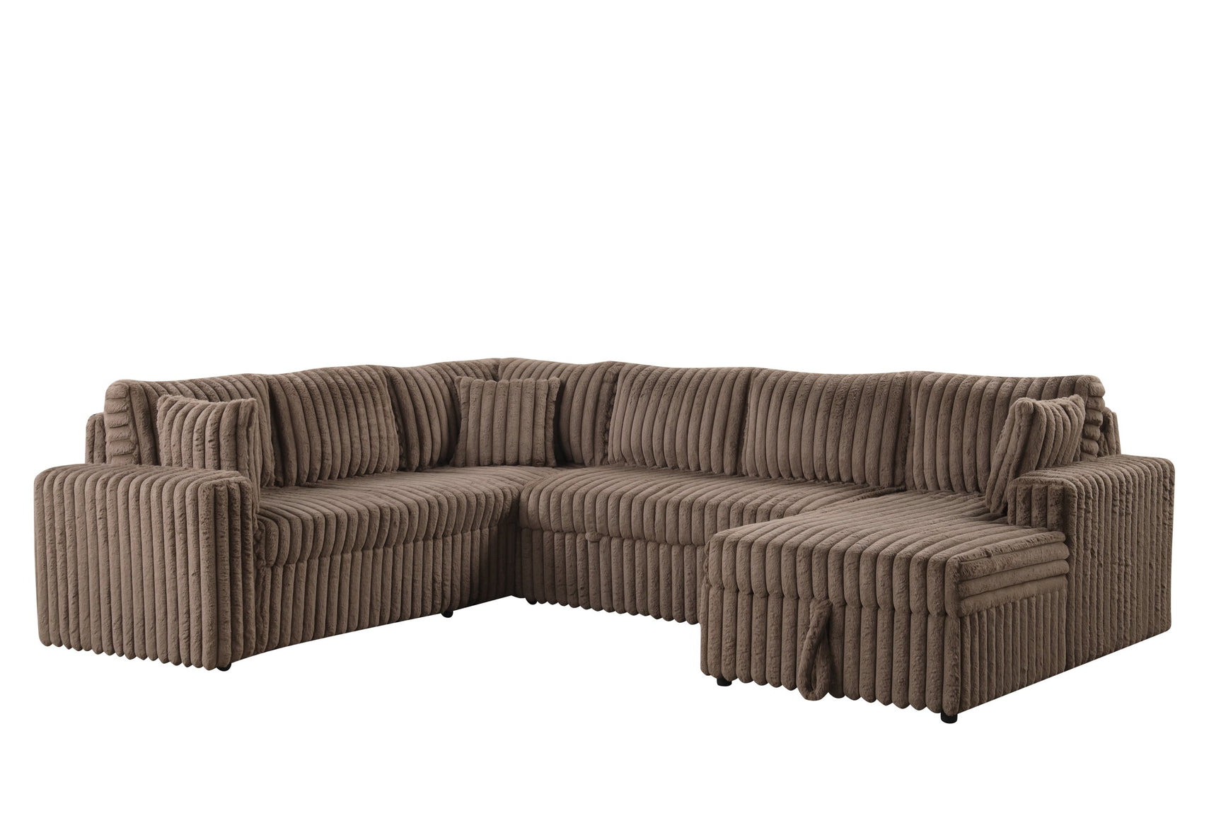 Living room setting with Forever mocha fabric sectional sofa and pull-out bed