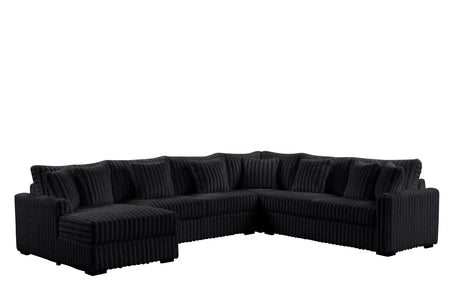 Side view of Solana Black sectional sofa in black fabric