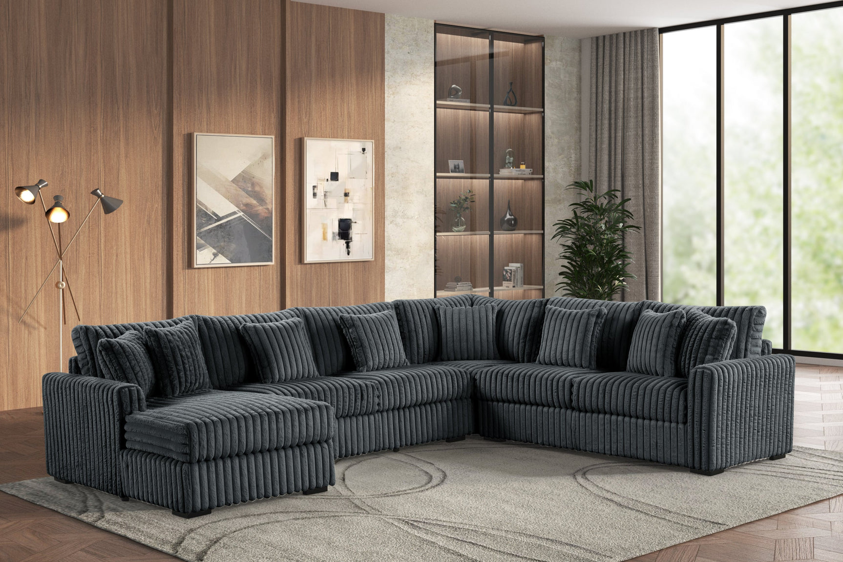main view of Solana Charcoal Fabric Sectional sectional sofa