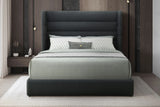 Side angle of Hero Black Upholstered Bluetooth Speaker Platform King Bed