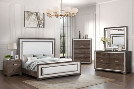 Boson Brown Upholstered Panel Bed front view