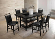 Tommy Espresso counter height dining table with six black crocodile faux leather chairs