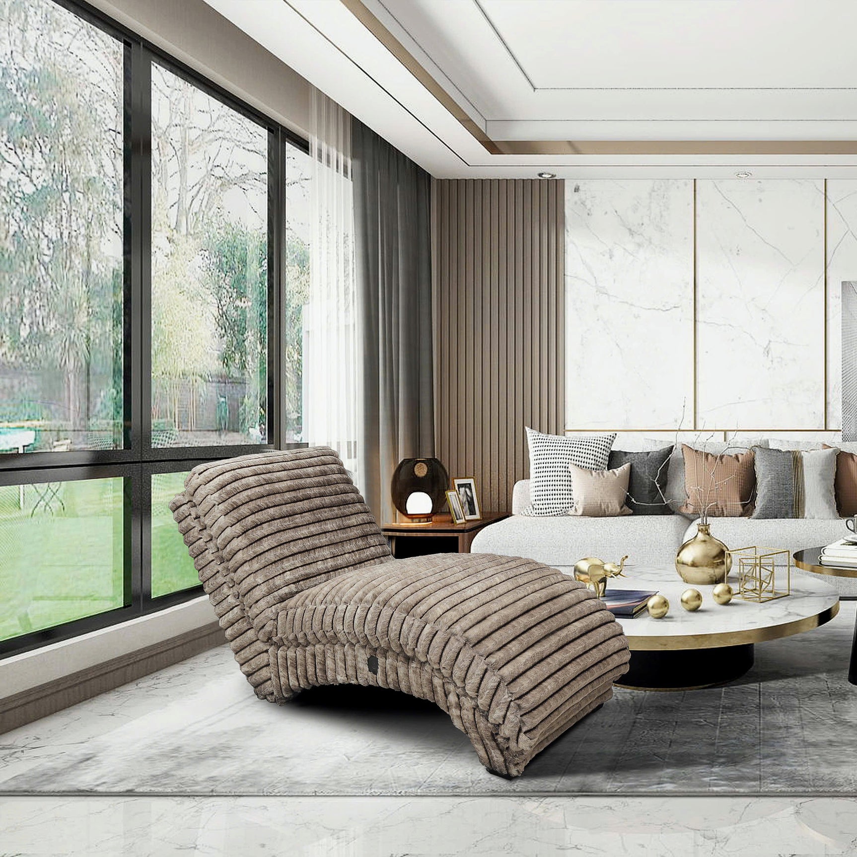 Side view of Happy Homes Chocolate Chaise sofa showing USB charging port