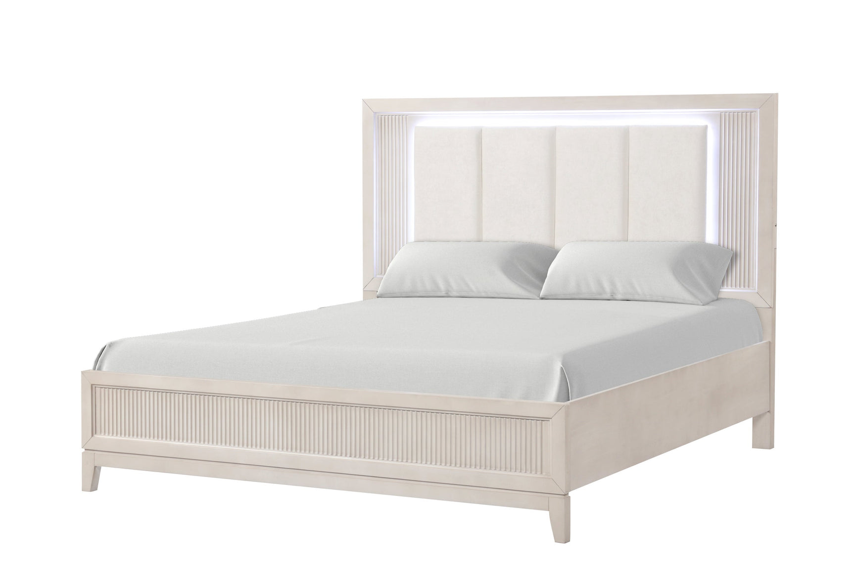 Side view of Uptown Cream LED Upholstered panel bed
