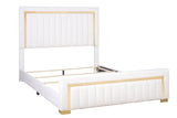 Side angle of Heindal king bed upholstery and panel design