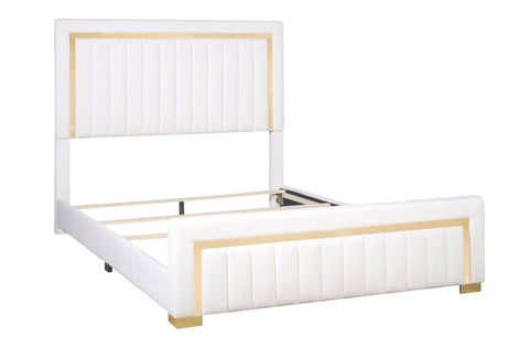 Side angle of Heindal king bed upholstery and panel design