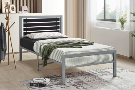 Bemia gray metal platform twin bed frame front view